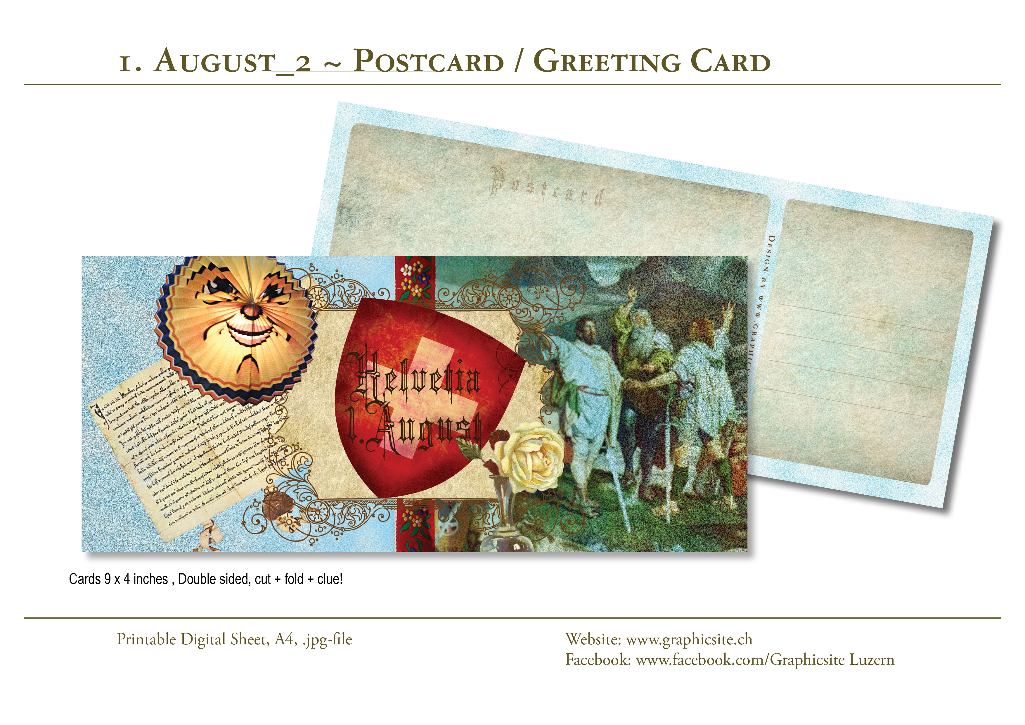 Karten selber drucken - Postkarte 9x4 - 1.August_2 - #schweiz, #suisse, #swizzera, #switzerland, #bundesfeier